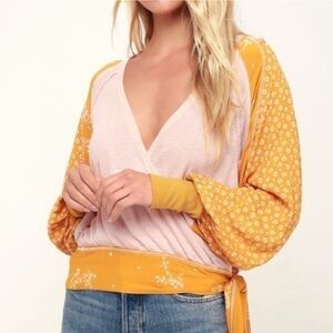 Free People Auxton Waffle Knit Balloon Sleeve Floral Top